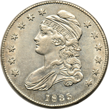 Sheet of eleven Bust half-dollars, consecutive dates 1826 through 1836, all AU/hairlines.