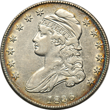 Sheet of eleven Bust half-dollars, consecutive dates 1826 through 1836, all AU/hairlines.