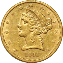 Four U.S. gold coins.  Three quarter eagles and one half eagle.