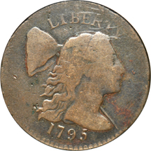 1795 large cent VG details/environmental damage, and a 1797 half-cent About Good details/improperly cleaned, both NGC.