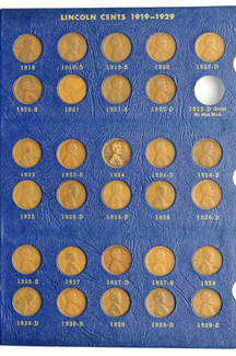 Collection of Lincoln cents 1909 through 1940, complete minus 1922 Plain, in a Whitman 9405 album.