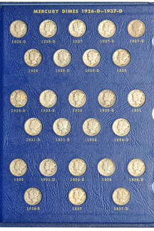 Complete set of Mercury dimes in a Whitman 9413 album.