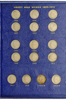 Complete collection of Liberty nickels in a Whitman 9407 album.