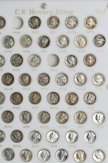 Seventy-two different Mercury dimes in a Capital Plastics holder.