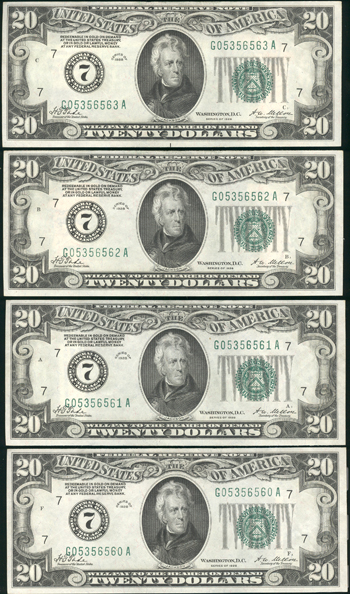 Run of four 1928 $20 Chicago, all CHCU.