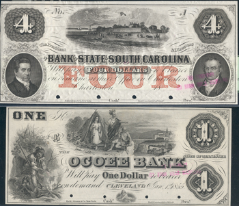 Three Obsolete Banknotes certified by PCGS, as described.