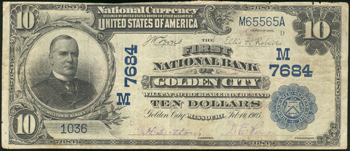 1902 $10 Golden City, MO Charter# 7684 Blue Seal Date Back F.