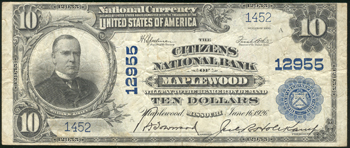 1902 $10 Maplewood, MO Charter# 12955 Blue Seal VF.