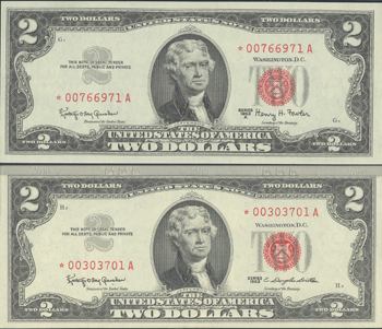 1963 $2 Star PCGS GemCU-65PPQ, and a 1963-A $2 Star PMG GemCU-65 EPQ.