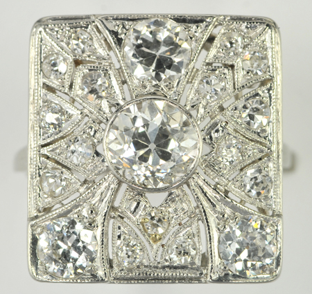 14K White Gold Deco Diamond Ring