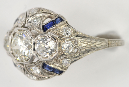 Platinum Diamond Ring with Sapphire Accents