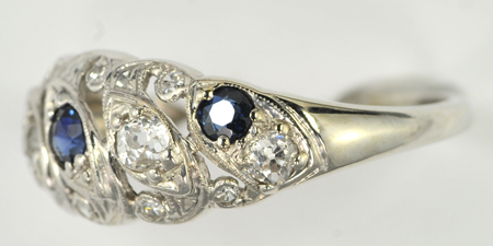 14K White Gold Diamond and Sapphire Vintage Band