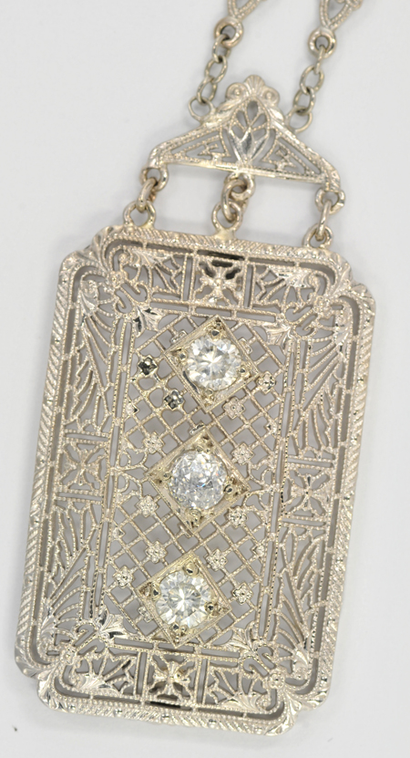 14K White Gold Vintage Diamond Necklace