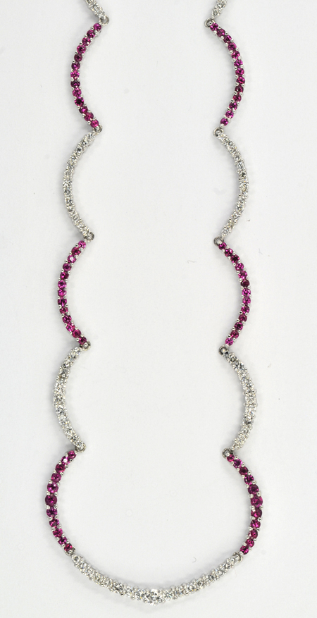 18K White Gold Diamond and Ruby Necklace