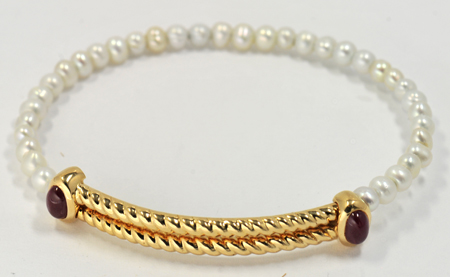 18K Yellow Gold Ruby and Pearl Bangle