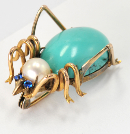 10K Yellow Gold Turquoise Bug Pin