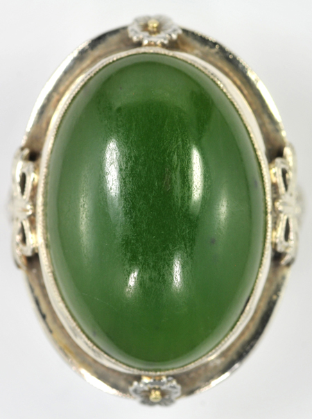 Art Deco 14K White Gold Jade Ring