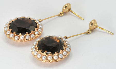 Smoky Quartz Seed Pearl Ring and Earring Set