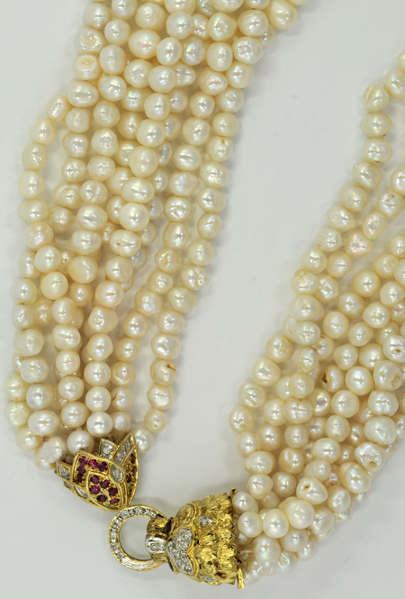 Eight Strand Freshwater Pearl Necklace with 14K Dragon Clasp