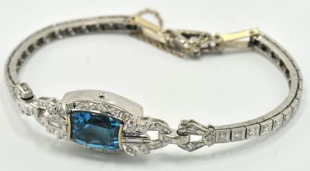 14K White Gold and Platinum Diamond and Blue Topaz Bracelet