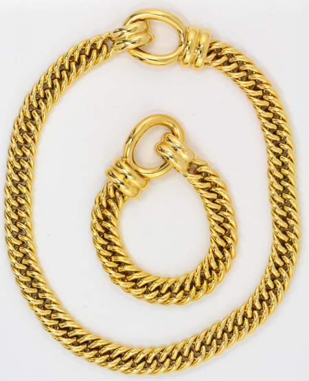 18K Yellow Gold Necklace and Bracelet Set