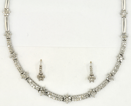 14K White Gold Diamond Necklace and Earrings