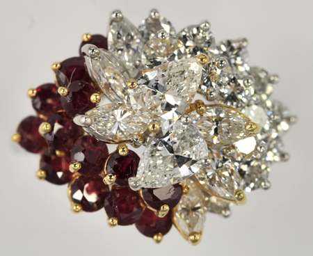 Platinum and Yellow Gold Diamond and Ruby Ring