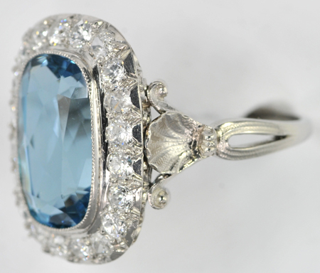 Platinum Diamond and Aquamarine Ring