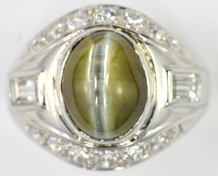 Platinum Diamond and Catseye Ring