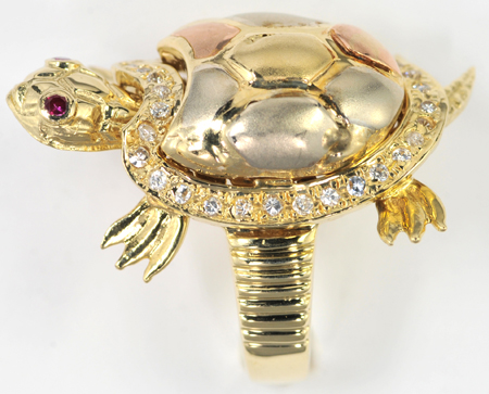 14K Yellow Gold Movable Turtle Ring