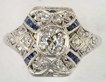 Pair of Vintage Platinum Diamond and Gemstone Rings