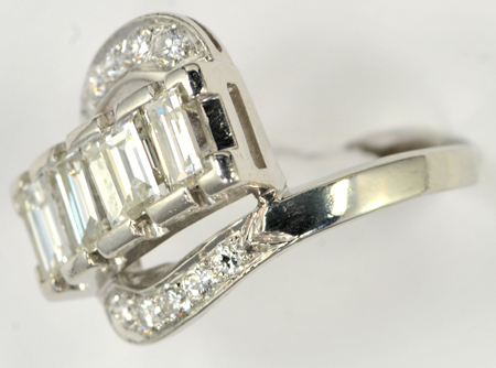 Platinum Diamond Ring with Emerald Cut Diamonds