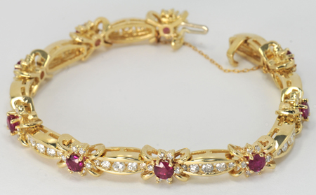 14K Yellow Gold Diamond and Ruby Bracelet