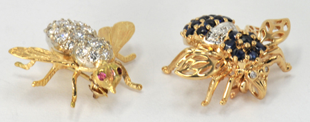 Two Yellow Gold Bee Pins
