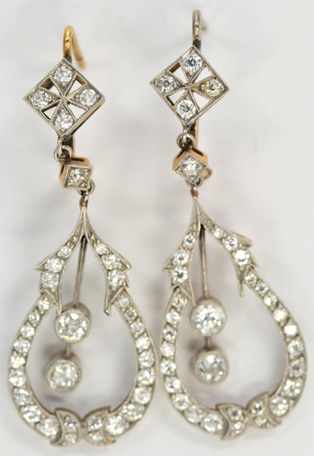 Platinum and 18K Yellow Gold Diamond Earrings