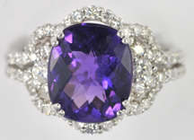 14K White Gold Diamond and Amethyst Ring
