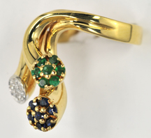 18K Yellow Gold Diamond, Sapphire and Emerald Ring