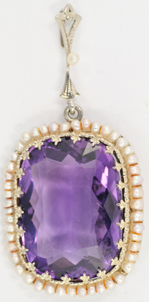 14K White Gold Amethyst and Pearl Pendant