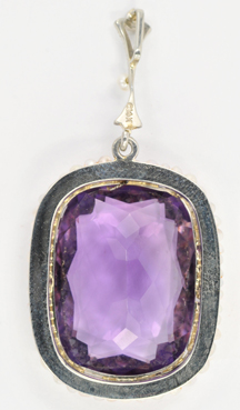 14K White Gold Amethyst and Pearl Pendant