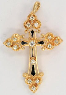 14K Yellow Diamond and Enamel Cross Pendant