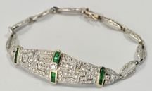 14K White Gold Diamond and Emerald Bracelet