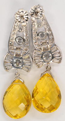 14K White Gold Diamond and Citrine Earrings
