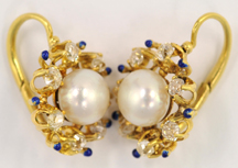 14K Yellow Gold Diamond Pearl Earrings