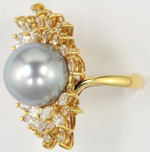 18K Yellow Gold Gray Pearl Ring