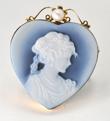 14K Blue Agate Cameo Pin/Pendant