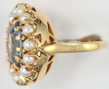 Ring 14K Yellow Gold Pearl and Aquamarine Ring