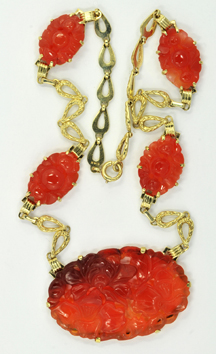 14K Yellow Gold Carnelian Necklace and Earring Set