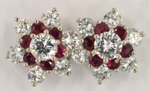 14K White Gold Diamond and Ruby Earrings