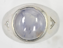 14K White Gold Star Sapphire Gents Ring