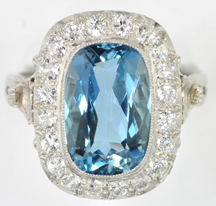 Platinum Diamond and Aquamarine Ring